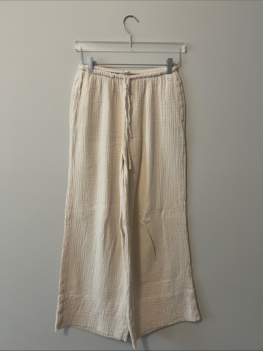 aerie Cream Wide-Leg Cotton Gauze Drawstring Pants